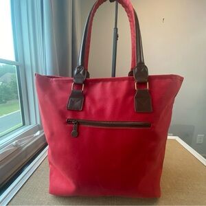 Bellemonde Luggage Red Faux Suede Large Tote Bag with Brown Faux Leather Handles